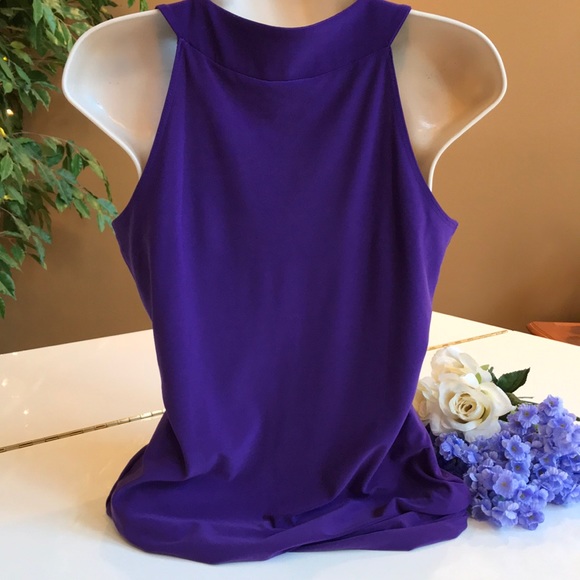 STUDIO Y PURPLE BEADED V NECK BANDED BOTTOM TOP SM - Picture 6 of 8
